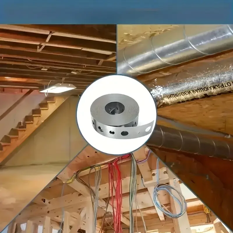 1 لفة من شريط الفولاذ المجلفن، شريط معدني مثقوب متعدد الوظائف مثقوب مسبقًا لدعم الأنابيب ومعالجة الصفائح المعدنية