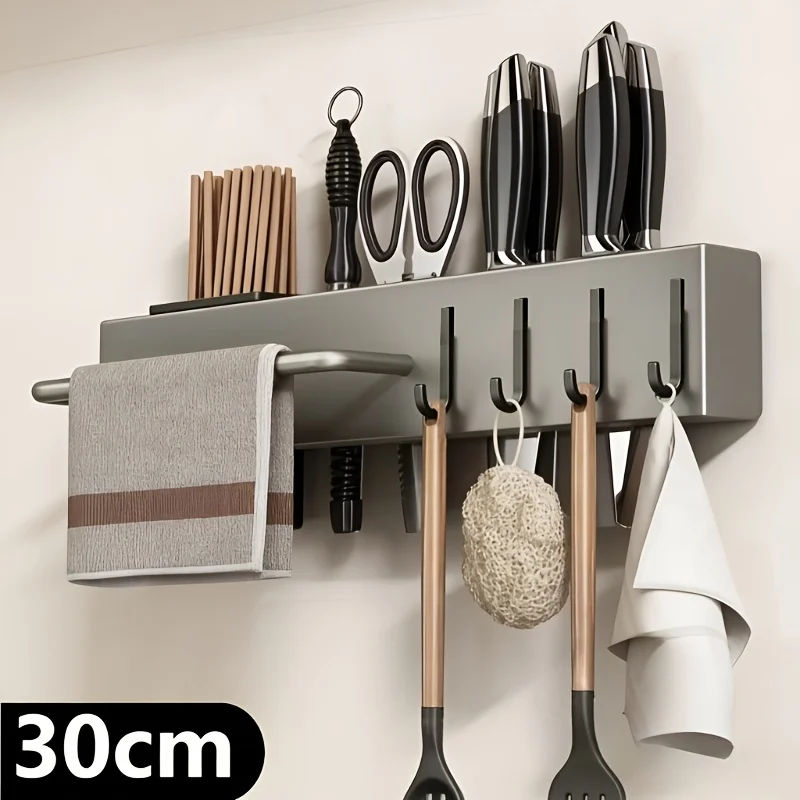 Multi-Functional Heavy-Duty Carbon Steel Knife Holder,No-Drill Wall-Mounted Organizer Rack for Knives, Utensils & Cutting Boards view 6