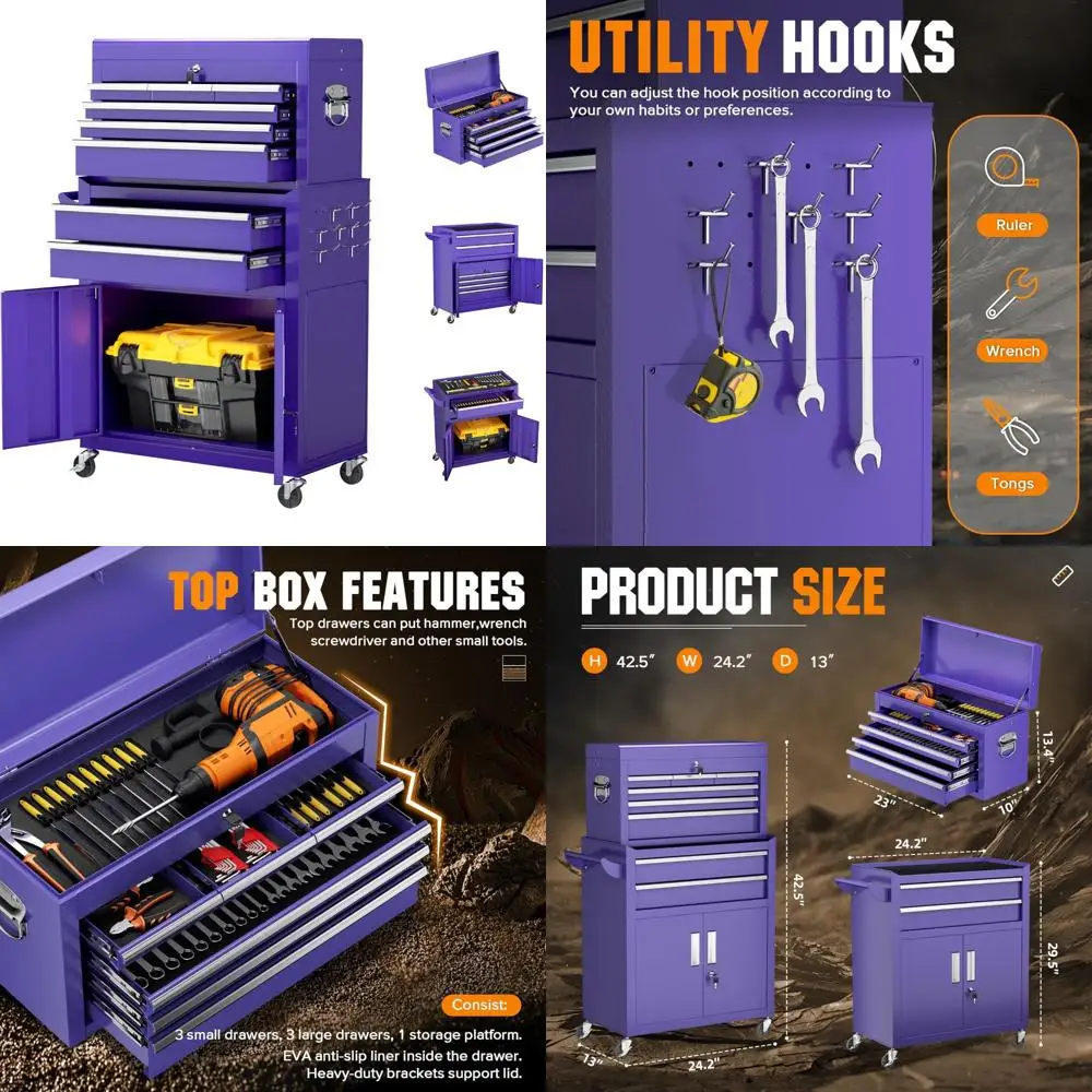 

Сверхмощный стальной нагрудный шкаф для инструментов с 8 запираемыми ящиками и черным вкладышем — решение для хранения в гараже на колесах