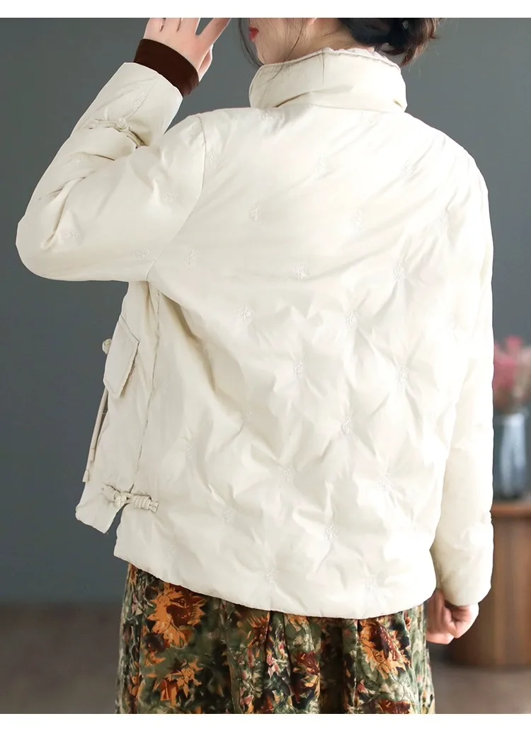2026Vintage Chinese Cotton Padded Coat Women Down quilted light Jacket Stand Collar Frog Button Loose Top Quilted Tang Outerwear