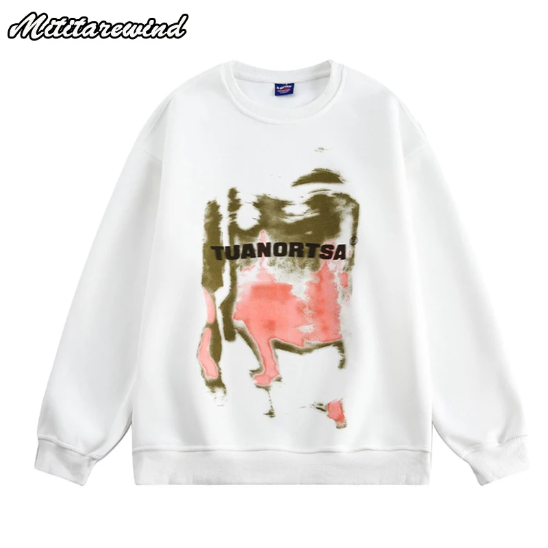 Hip Hop Streetwear Spring Autumn Couple Sweatshirts Casual Loose Graffiti Printed Hoodie Men Round Neck Sweatshirt For Lovers