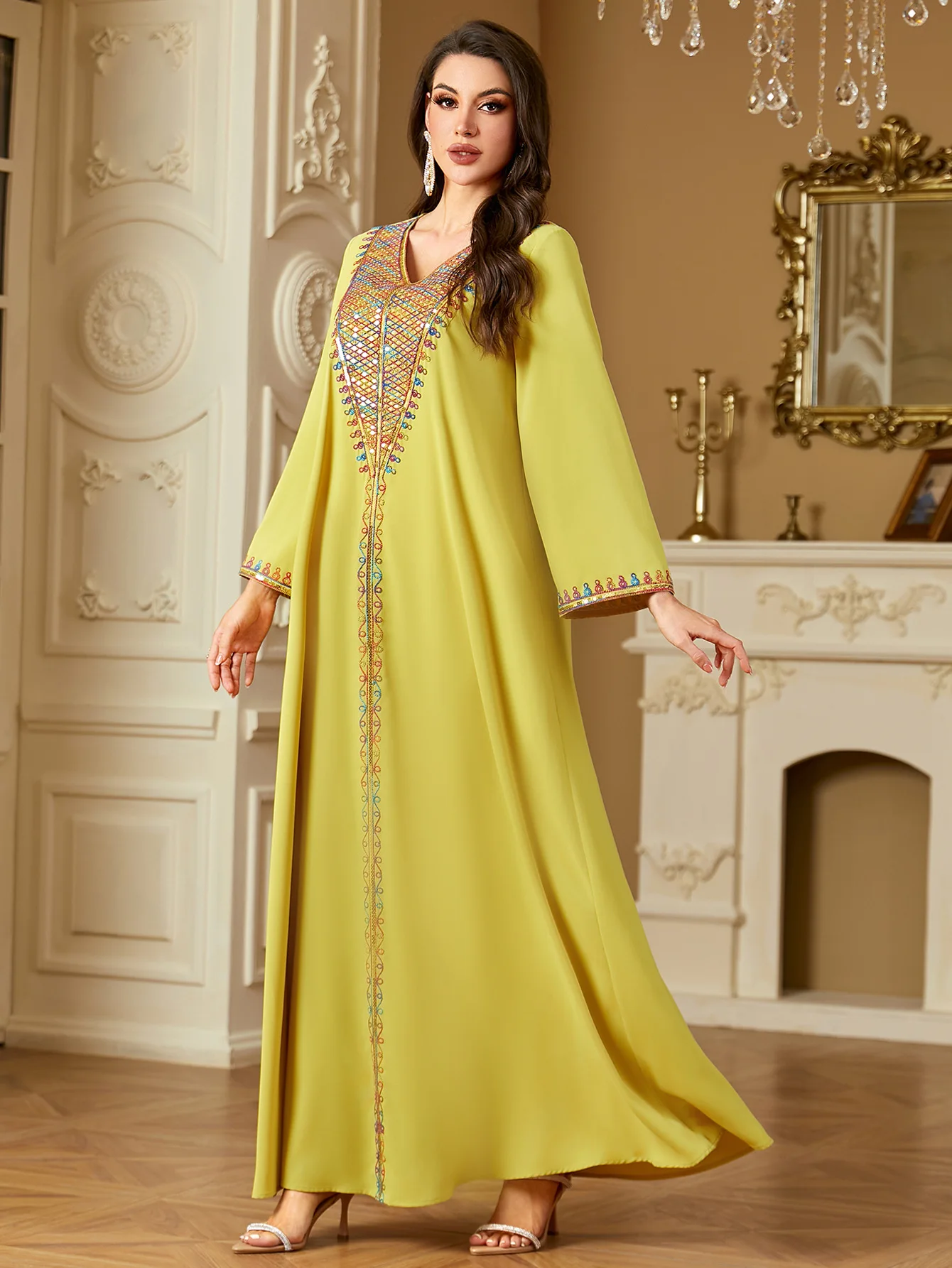 

Ид Мубарак Мусульманская Абая для женщин Платье с длинными рукавами и вышивкой Халат Дубай Кафтан Джалабия Скромная Турция Мусulmane Femme Vestido