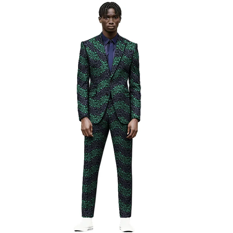 African Print Couture Men's Blazer Groom Suit Set Outfit Wedding/Party Nigerian Fashion Male Party Wear Customized