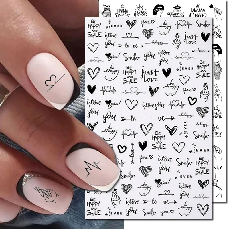 3d adesivos para nail art, decalques adesivos para manicure, dia dos namorados, coração, beijo, lábio, amor, seta, letras