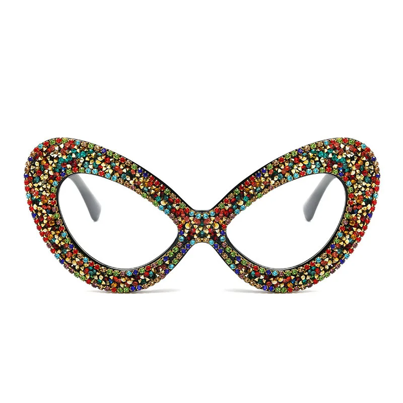 

New Butterfly Full Diamond Anti Blue Light Glasses Fashion Women's Colorful Diamond Flat Light Glasses Advanced Sense