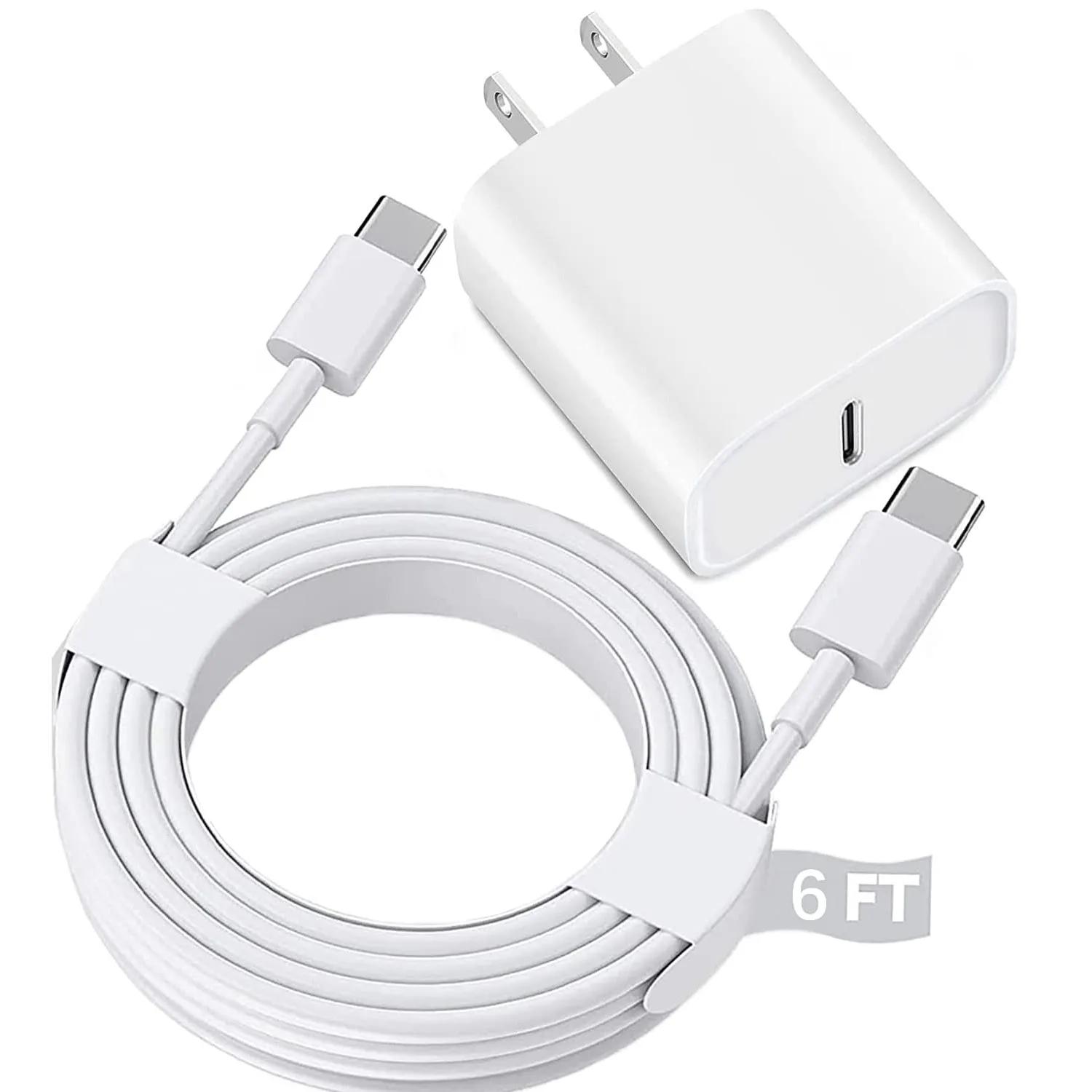 Per caricabatterie iPhone16 a ricarica rapida, per caricabatterie iPhone15, per caricabatterie iPad Caricatore da muro a ricarica rapida con cavo da USB C a C da 6 piedi