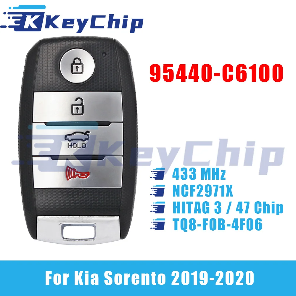 KeyChip Pro For Kia Sorento 2019-2020 3+1 Buttons Smart Car Key 433 MHz NCF2971X HITAG 3 47 Chip 95440-C6100 TQ8-FOB-4F06
