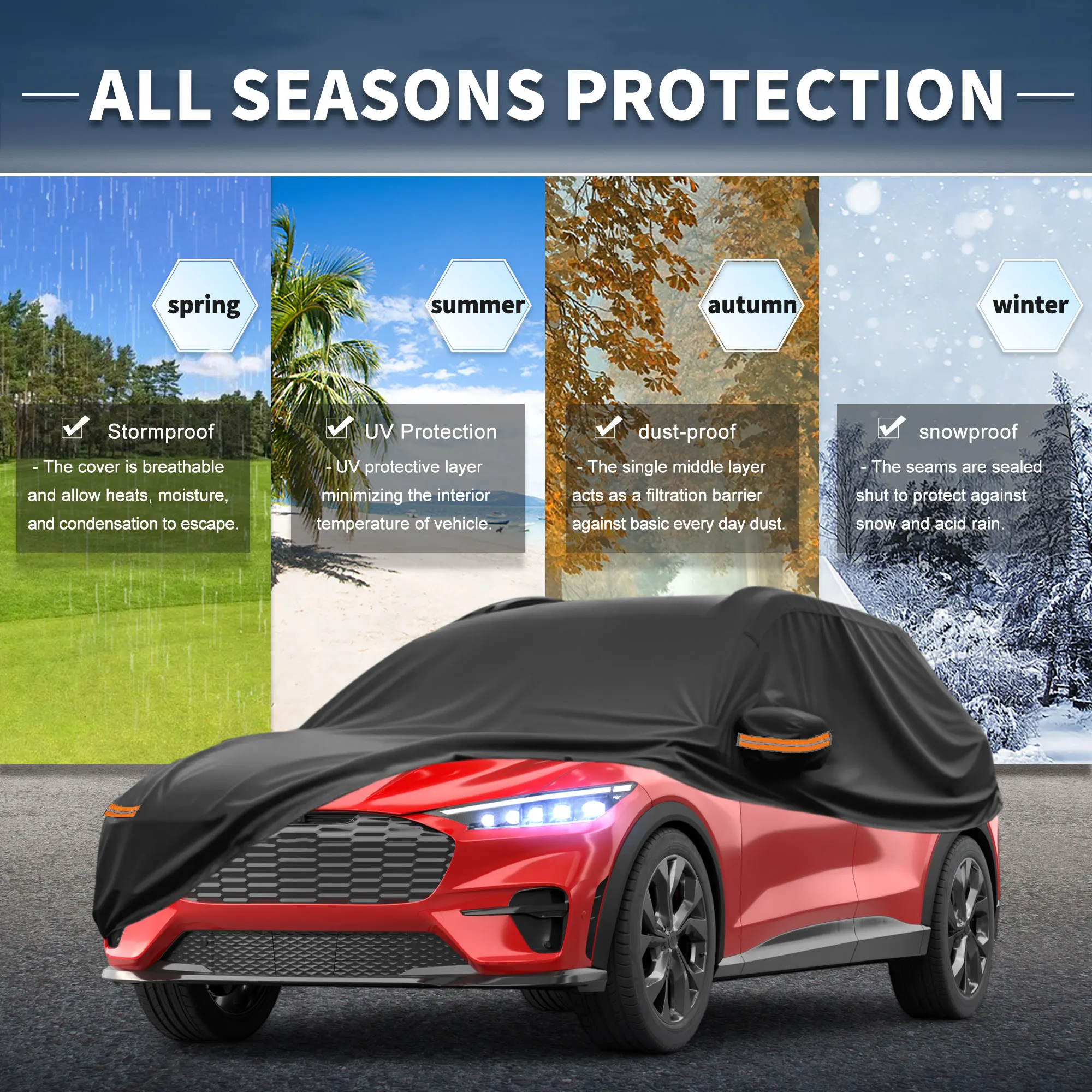 

Uxcell Car Cover Outdoor Waterproof Sun Rain Snow Hail Protection with Left Side Door Zipper 210D-Pu for Ford for Mustang Mach-E