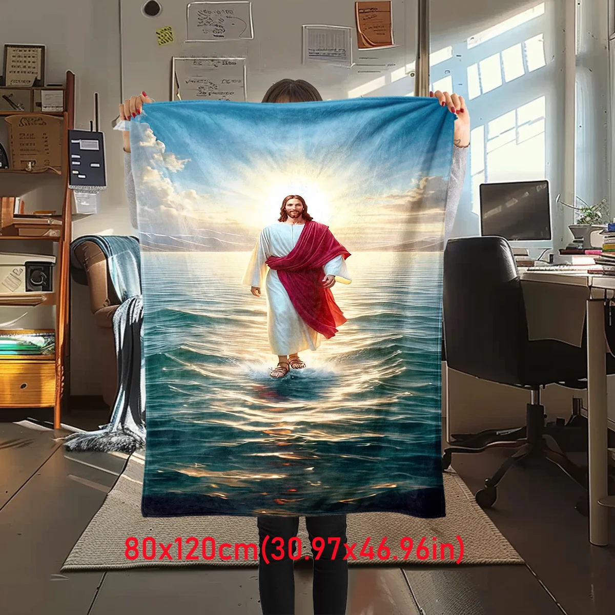 Jesus Walking On Water Religious Throw Blanket Soft Flannel Fleece for Car Home Travel Outdoor