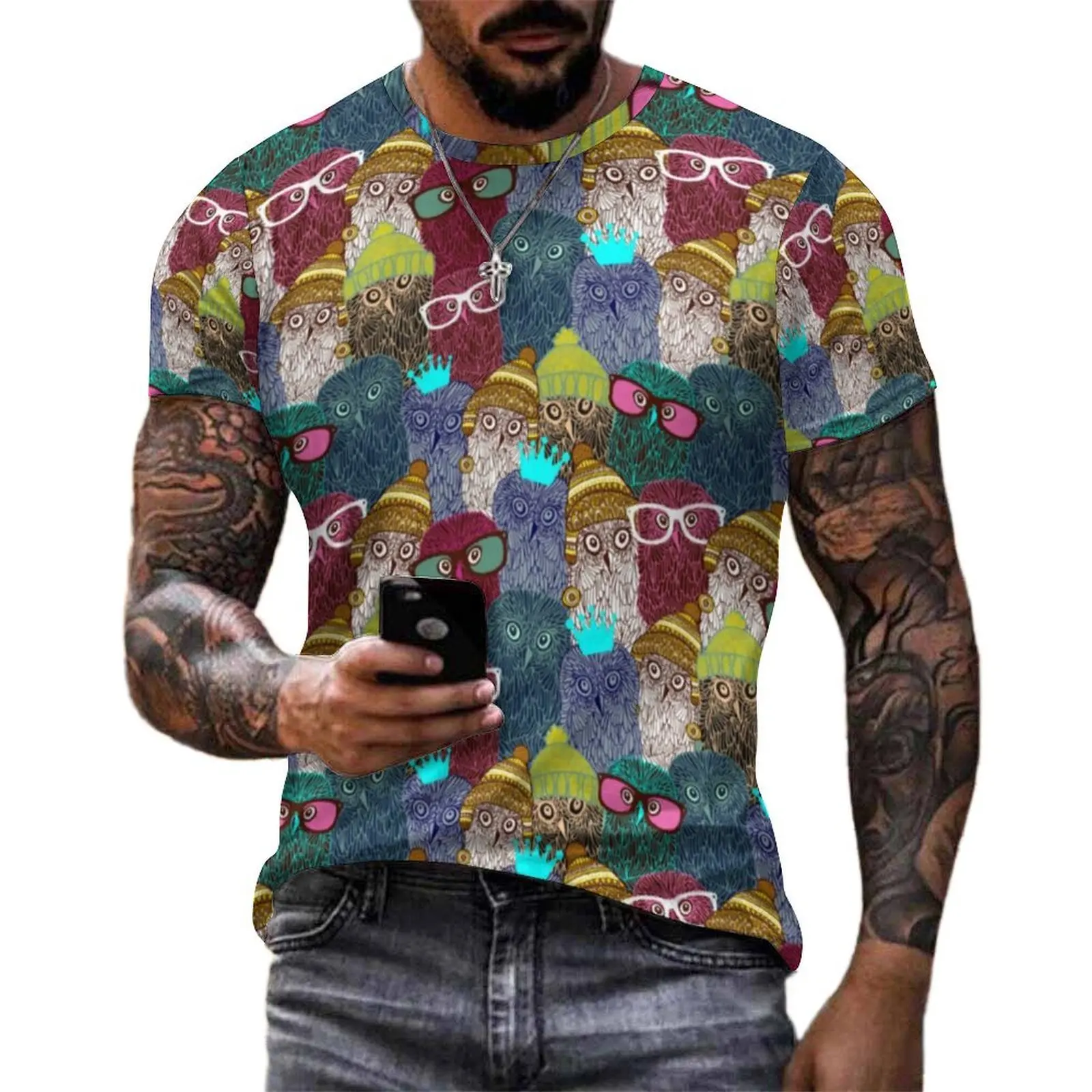 Owl In Crown T Shirt For Male Cute Animal Print Design O Neck T-Shirts Summer Retro Tops Short Sleeves Casual Oversized Tees