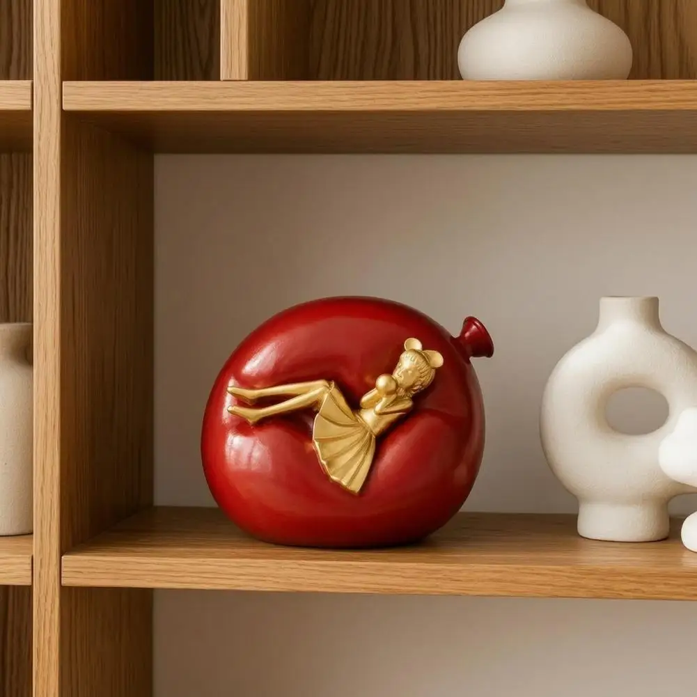 Modern Home Decor Ornaments Elegant Room Decor Cartoon Girl Resin Figurine with Gold Trim Bubble Blowing Lady for Entryway