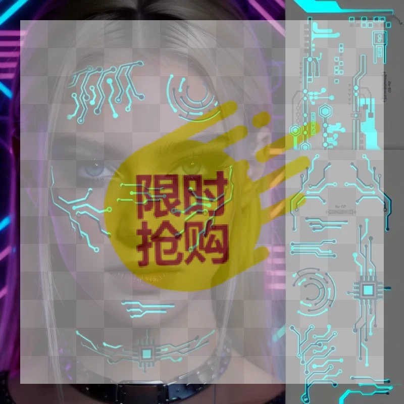 【HBA】1 Sheet Sci-Fi Robot Line Waterproof Stickers Large Glow In Dark Techno-punk Mechanical Temporary Tattoos For Cosplay Part