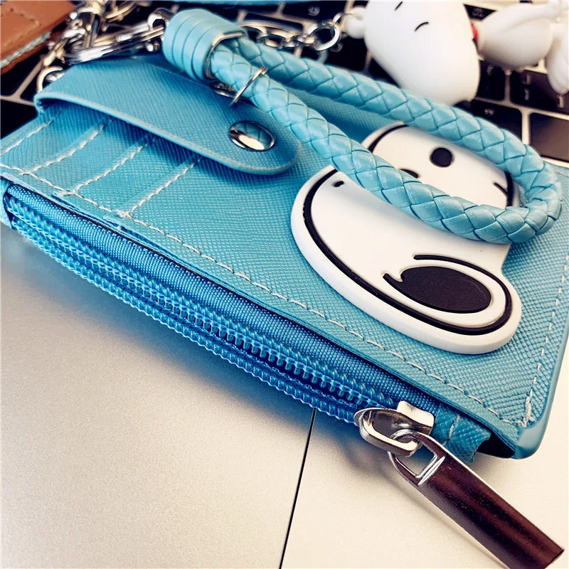 Kawaii Snoopy Peanuts Card Bag Cartoon Long Rope Keychain Cards Holder Anime Plush Doll Key Ring Protective Sleeve Pendant Xmas