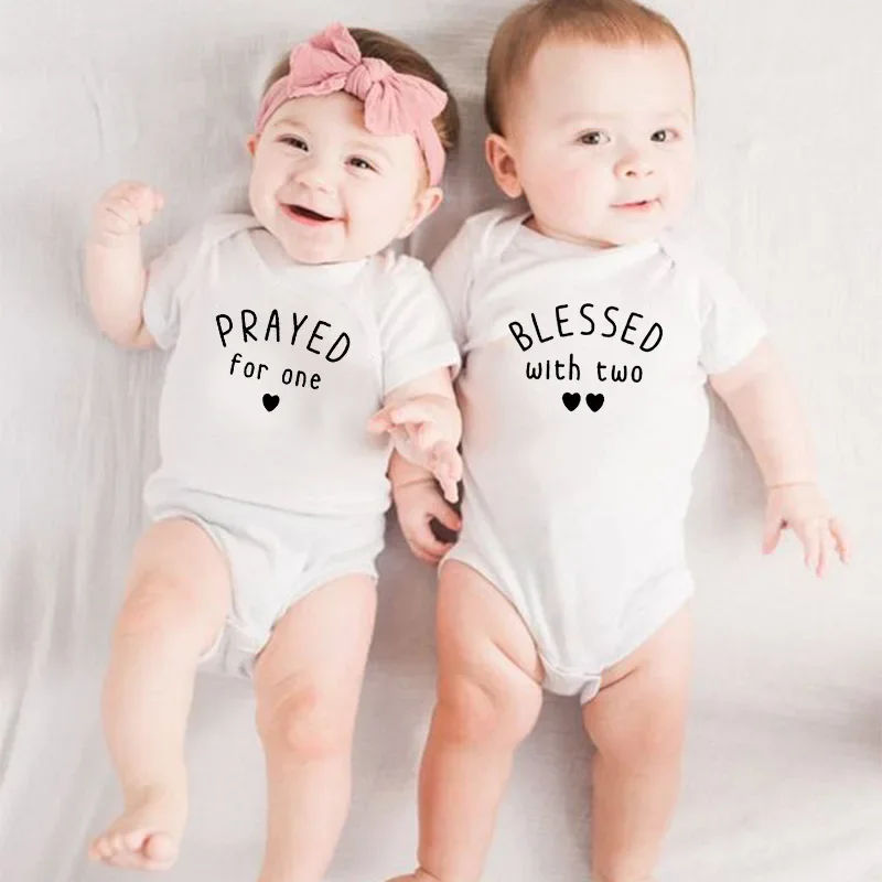 1 Pc Planned for One and Blessed with Two Baby Summer Short Sleeves Playsuit Twins Baby Coverall Toddler  Cute Wear