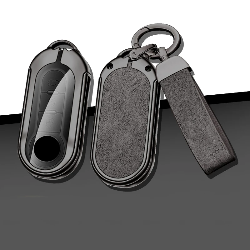 Leather Car Metal Key Case Cover For Fiat 500 Ducato Panda 500L Punto Lancia Musa For Citroen Car Keyring Accessories