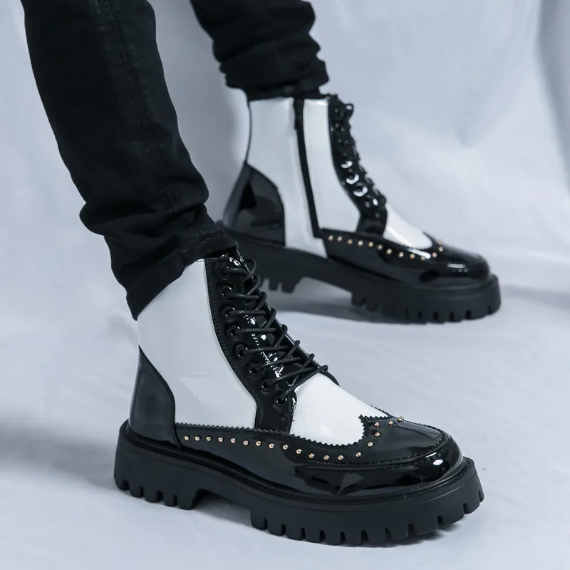 

Business Casual Men's Leather Ankle Boots Lightweight Fashion Platform Boots For Man Quality Lace-up Round Toe Man Dress Shoes