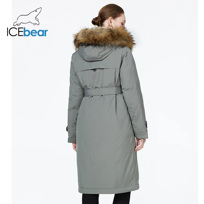 ICEbear 2023 Winter Women Jacket Long Elegant Cotton Parka with Fake Fur Trim Women\'s Thickened Warm Coat GWD22596-2D