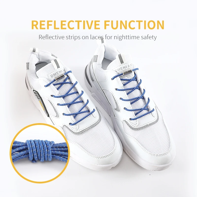 New Version Elastic No Tie Shoelaces Metal Lock Round Reflective Shoe Laces Kids Adult Sneakers Quick Lazy Shoestrings