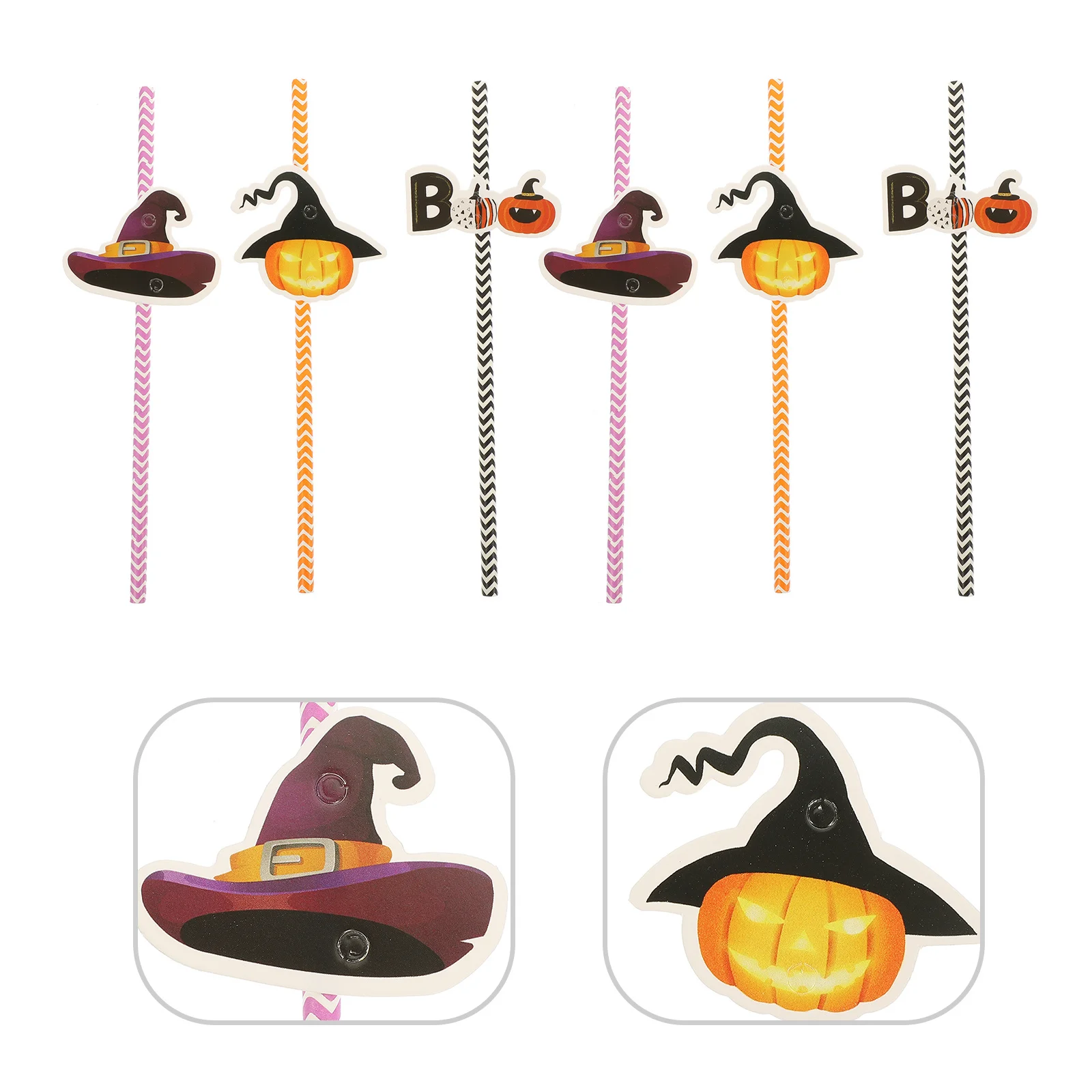 

72pcs Halloween Decorations Straws Paper Drinking Straws For Party Juice Cocktail Beverage Pumpkin Witch Hat Design Party