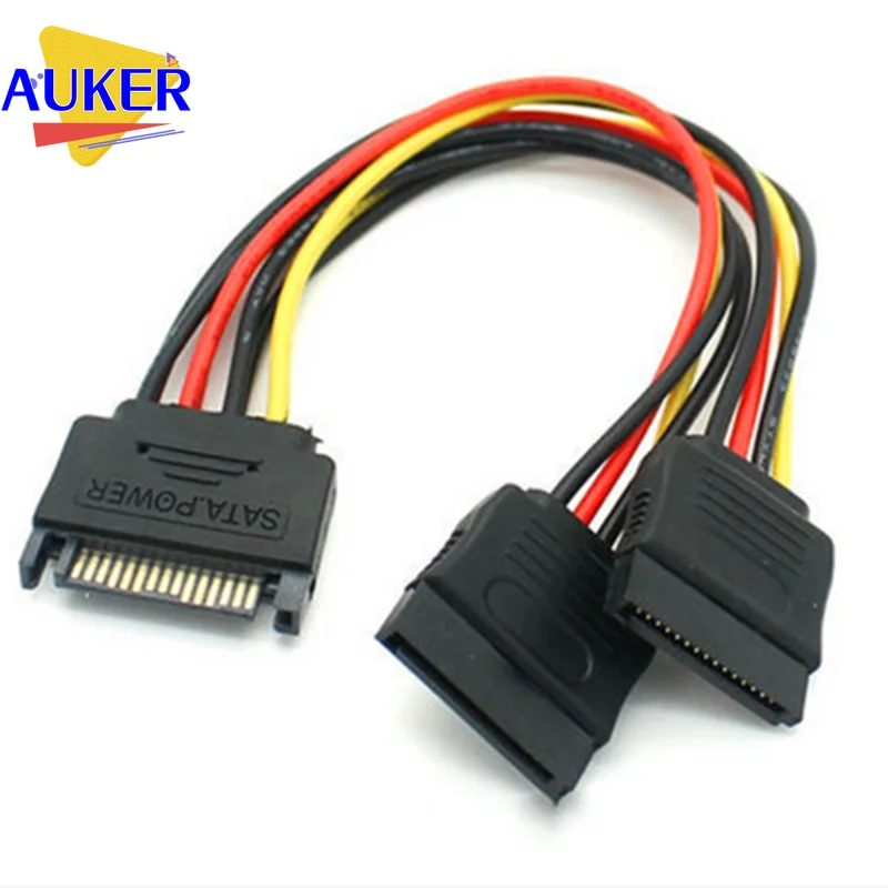 SATA Adapter to Dual 15Pin Power Cable 90 degree Straight Y Splitter Female Male Pure Copper with Buckle for PC Chassis DIY