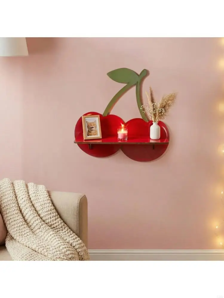 Hanging Planter Shelf Cherries Wall Accent Small Display Storage Rack, Decorative Shelf for Balconies and Living Room Decors