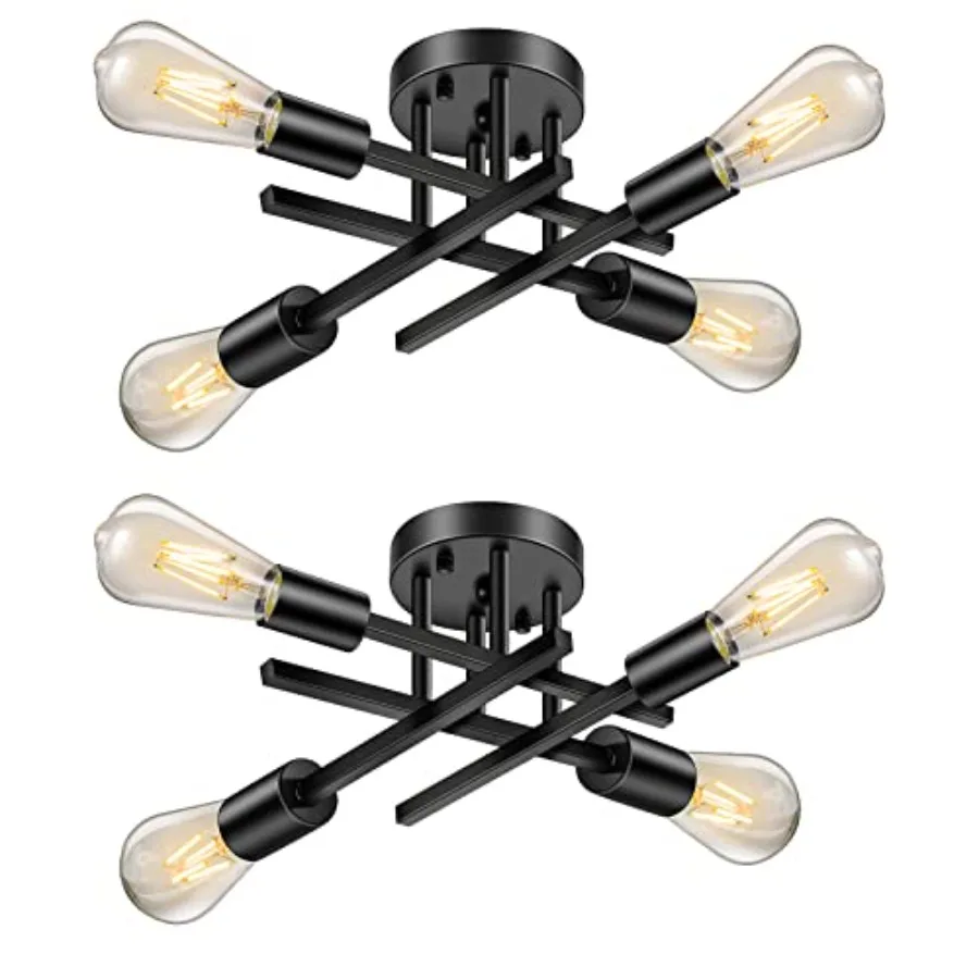 

Industrial 4-Light Semi Flush Mount Ceiling Light Fixture, Modern Black Close to Ceiling Light, Farmhouse Chandelier Ceiling La