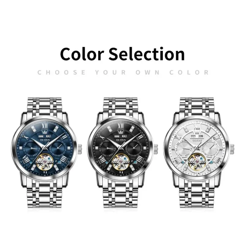 OLEVS Luxury Brand Men's Watch Automatic Mechanical Stainless Steel Watch 30M Waterproof Casual Fashion Cycle Men's Watch