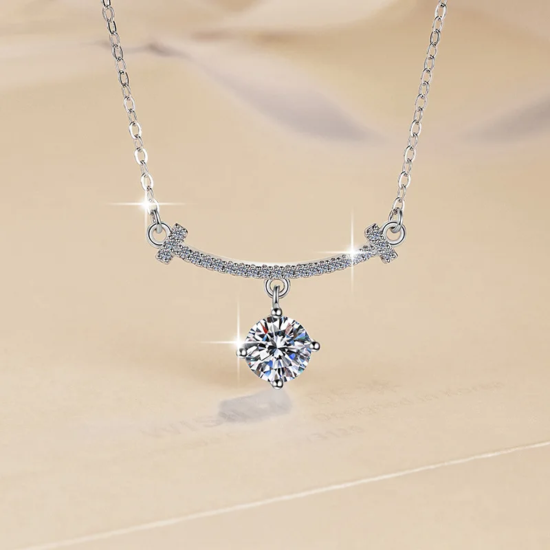 Fashion Smile Clavicle Chain Women's 1CT Moissanite PT950 Platinum - Durable platinum chain, smile shine, party showstopper