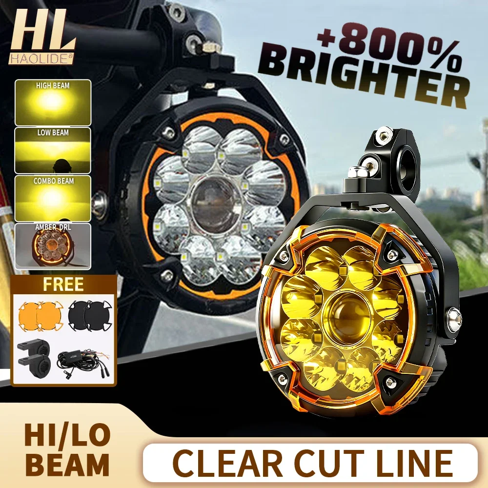 

HAOLIDE Led Work Light 6inch 6000k Hi/Lo Beam 3500k Amber DRL Strobe Flashing with Wire off-road useAngle for SH125i 1200RSCar