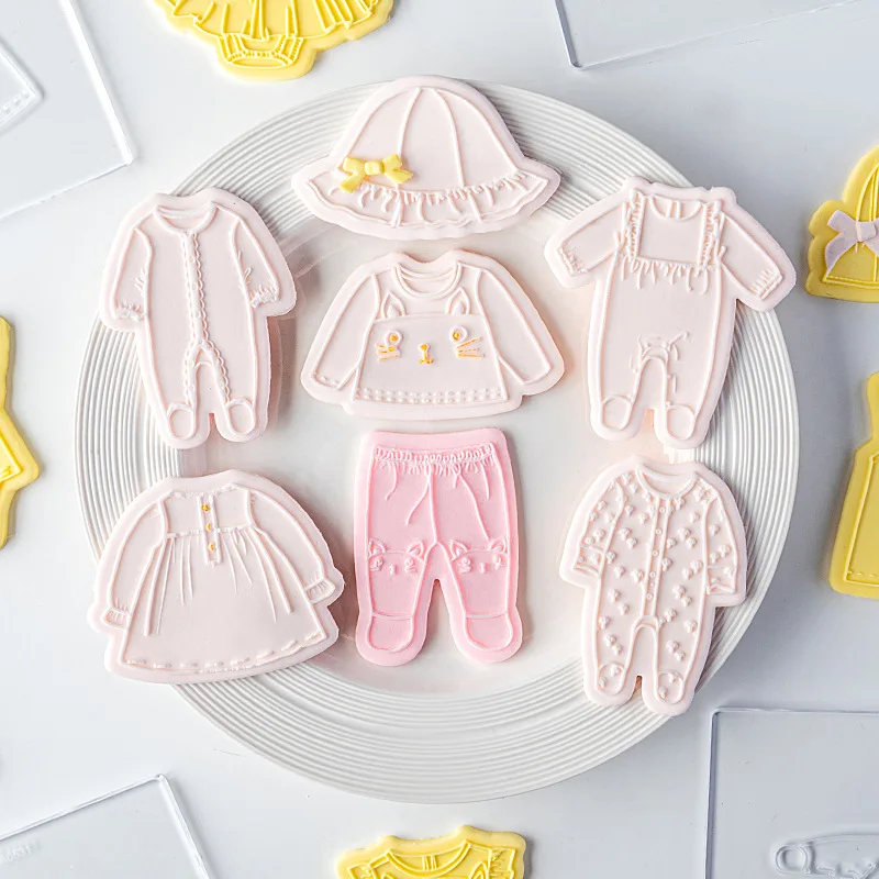 Baby Clothes Cookies Cutters Embossing Baby Shower Birthday Fondant Biscuit Tools for Cake Decorating Baking Accessories Kids