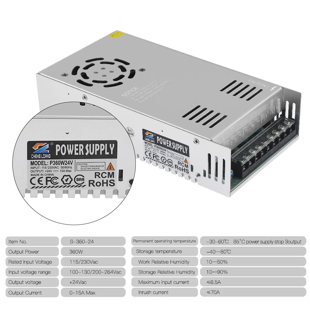 Güç kaynağı trafo anahtarı AC110V/220V DC12/24V 40/30/20/15A 240/480W anahtarlama güç Ender 3 3D yazıcı parçası için düzenlenmiş