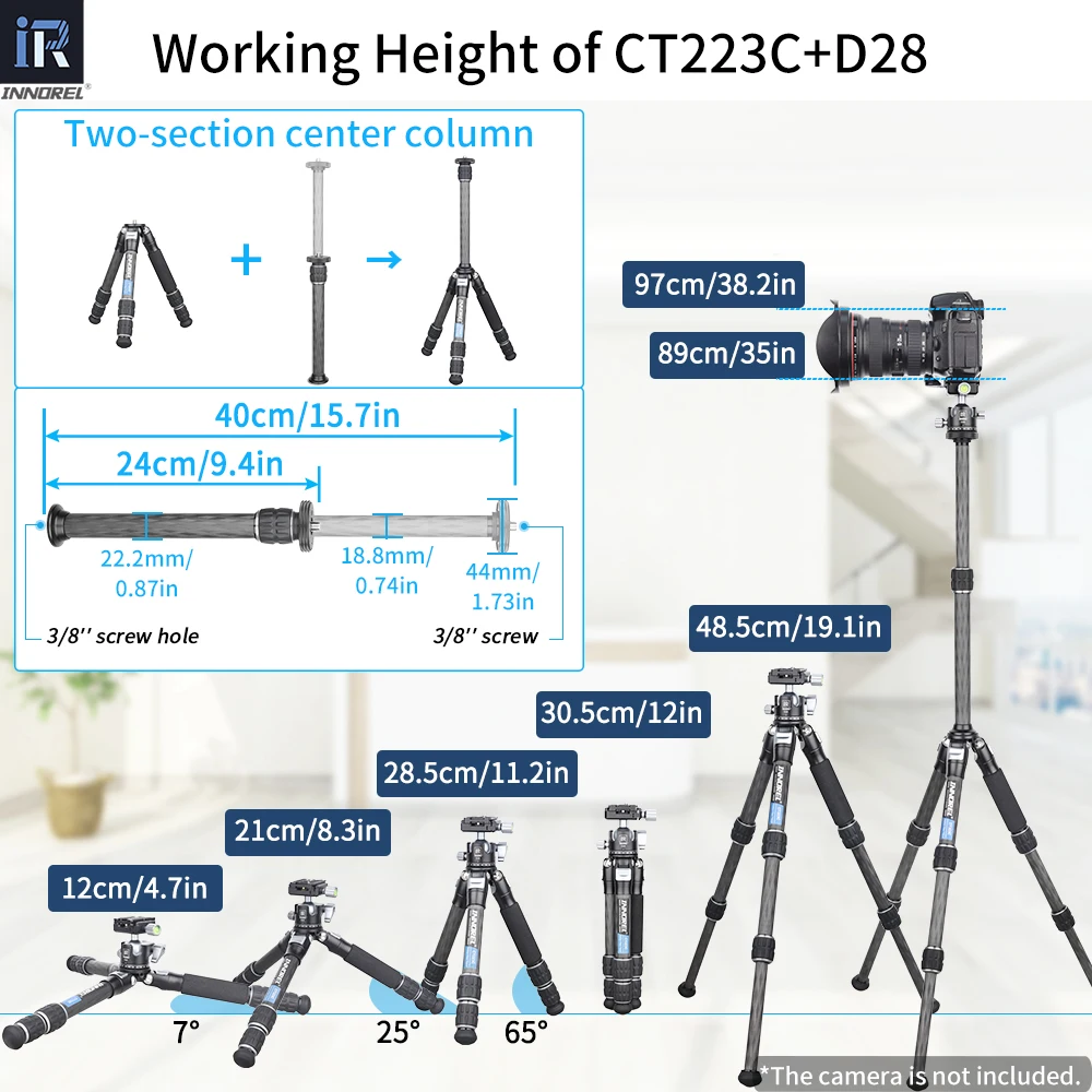 INNOREL CT223C 10-Layer Carbon Fiber Mini Tripod,Compact Portable Desktop Tabletop Tripod for Digital DSLR, DV Video, Load 10kg