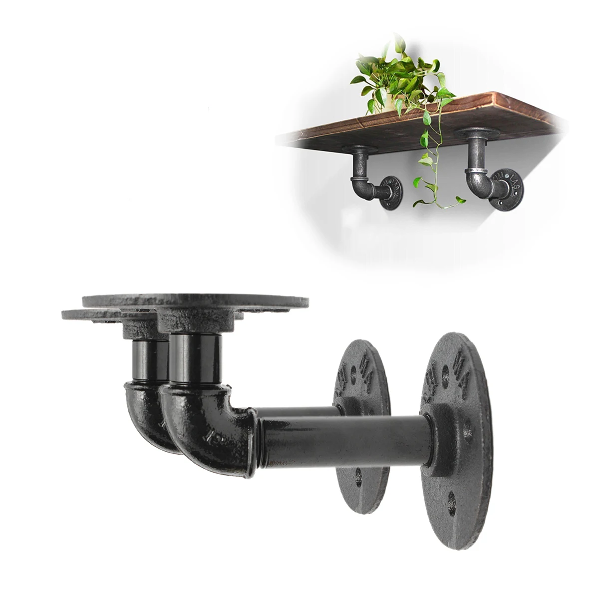 Vintage Retro Iron Industrial Pipe Shelf Bracket Holder Rack L Bracket Wall Floating Shelf Black 2Pcs Home Decor Storage Holders