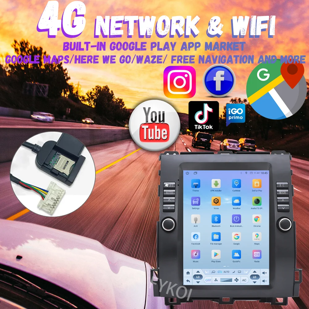 راديو سيارة شاشة كاربلاي 10.4 بوصة أندرويد 15 لبرادو 120 لكزس GX470، لتويوتا لاند كروزر VXR 2002-2009 فيديو الوسائط المتعددة 4G BT