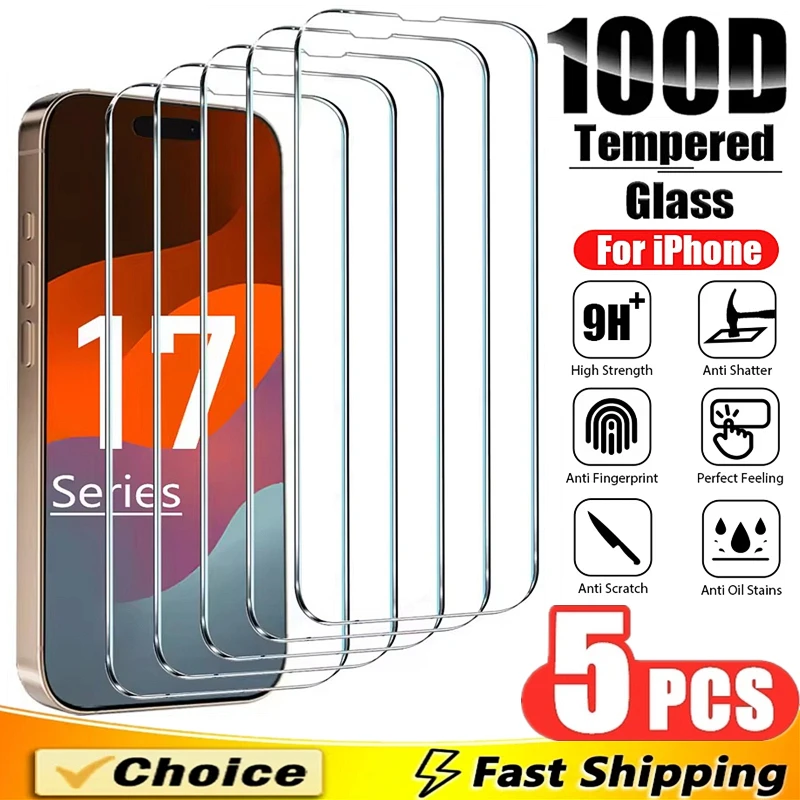 

5Pcs Tempered Glass For iPhone 15 14 13 12 11 16 Pro Max Mini Plus Screen Protector For iPhone 17 PRO XR X XS Protective Glass