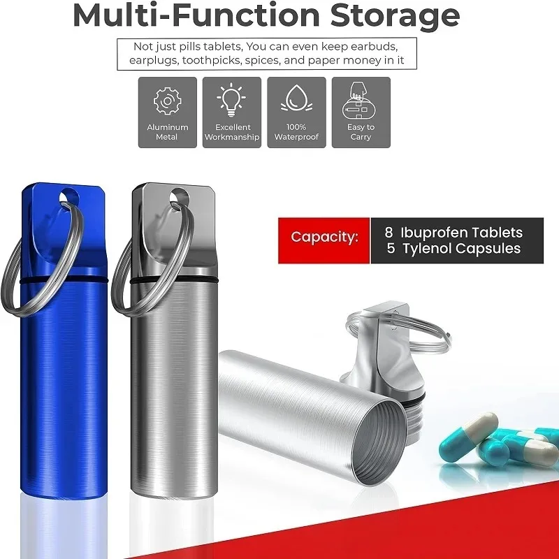 Mini Waterproof Portable Pill Case Organizer Keychain Box Travel EarPlug Container Bottle with Keyring for Medicine Holder