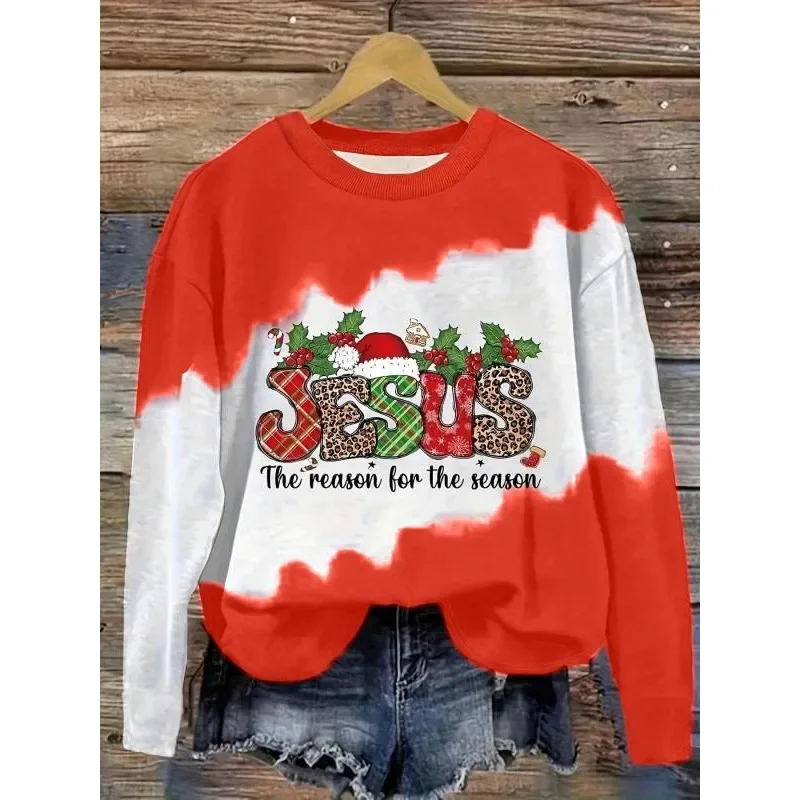 

Плюс размер 1XL-5XL, женская модная рождественская футболка с 3D принтом, повседневная уличная мода с длинным рукавом, пуловер с круглым вырезом