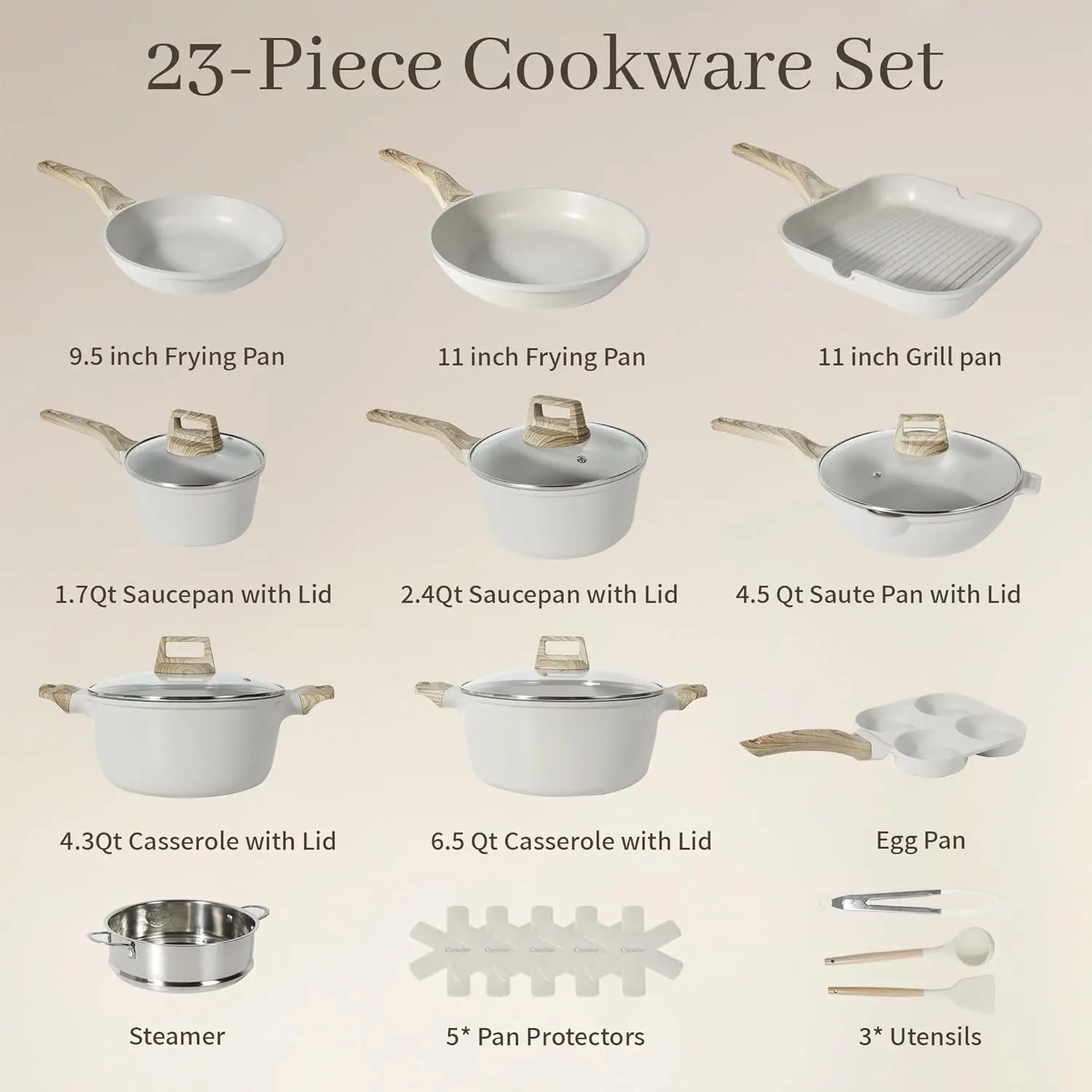 23Pcs Pots and Pans Set Non Stick Kitchen Cookware Granite Stone Induction Frying Pan Saucepans Griddle Egg Pan Cooking Set