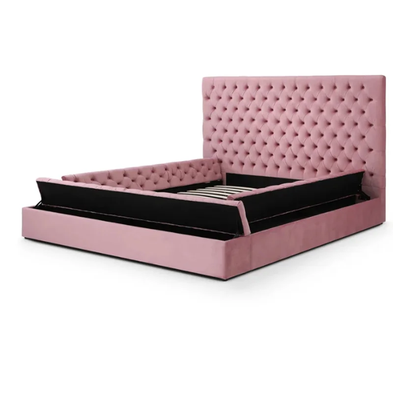 # Modern Royal king Size Bed pink Bed Frame Queen Japanese Bed Frame Wood king Frame with Storage for Sale image 2