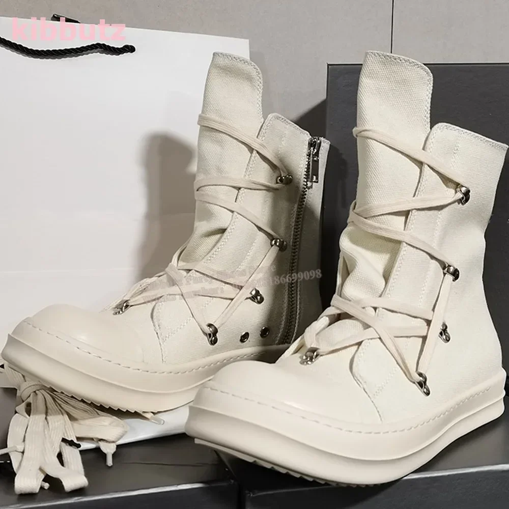 Canvas Ankle Boots Cross Strappy Lace-Up Platform Round Toe Height Increasing Mixed Color Women Novelty Fashion Women Shoes New