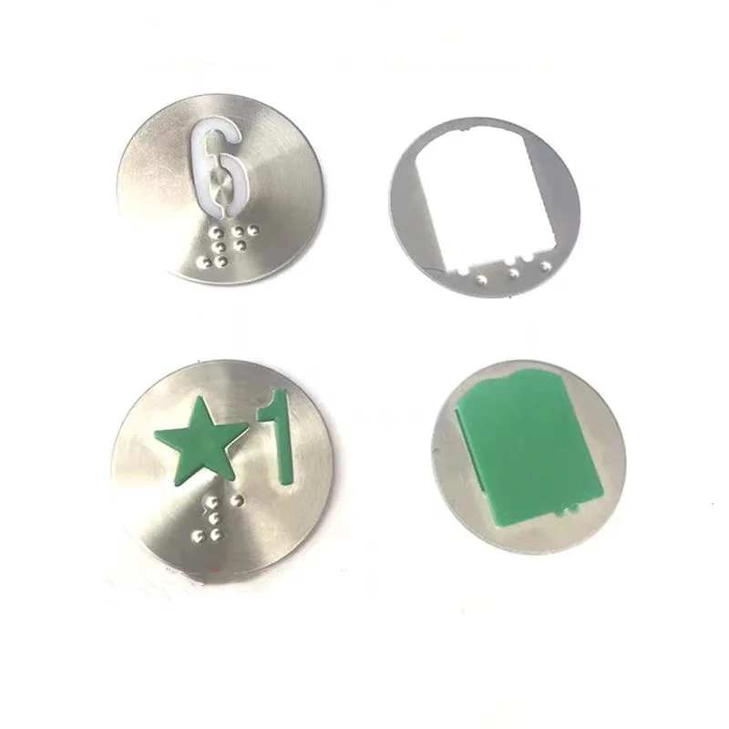 10PCS Elevator Button Character Symbols Complete Straight Through 30MM Round Stainless Steel With Braille Elevator Parts