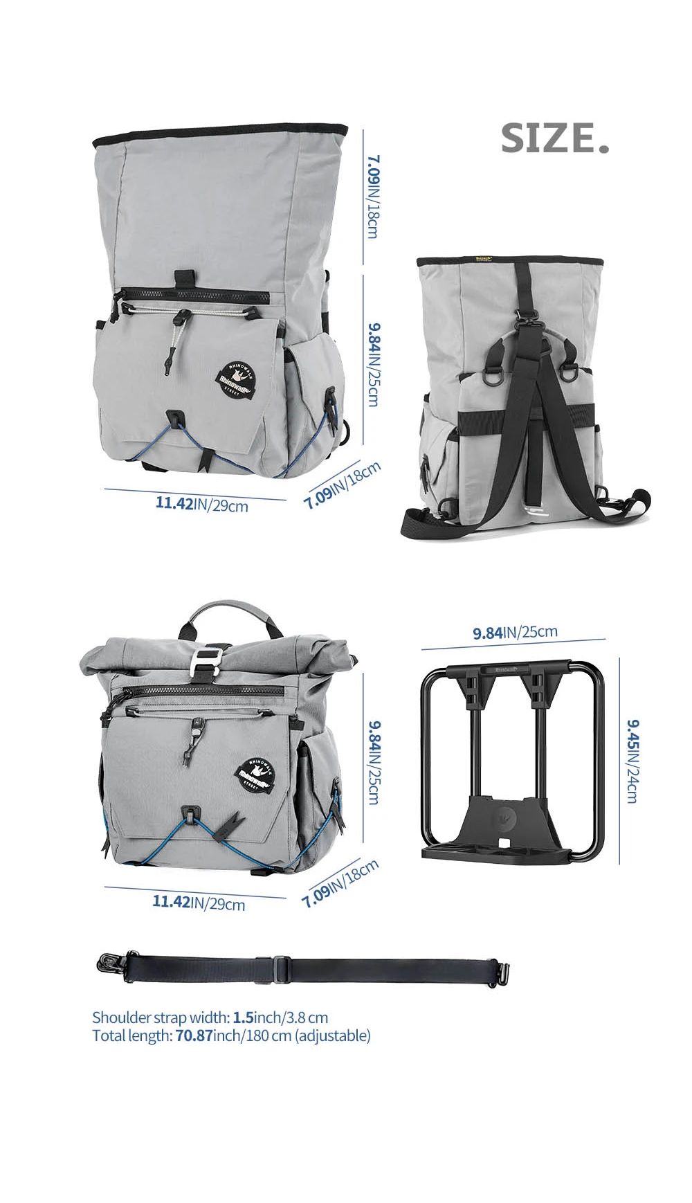Rhinowalk X Ridgeloop Fahrradlenkertasche 17L, schnell abnehmbare Fahrrad-Fronttasche mit Adapterblock, inklusive Adapterblock für Faltrad/MTB – Detail 11