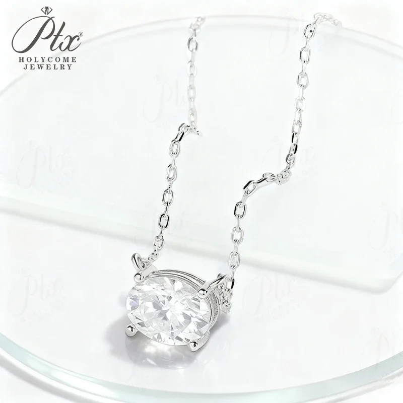 Pendant Necklaces Moissanite Diamond Simple Oval Shape 925 Sterling Silver Stackable Chain Hypoallergenic Birthday Gift Clean