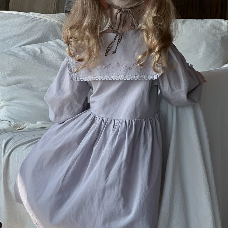 Herfst nieuwe borduurwerk jurk met lange mouwen voor meisjes nieuwe baby kinderen katoenen jurk