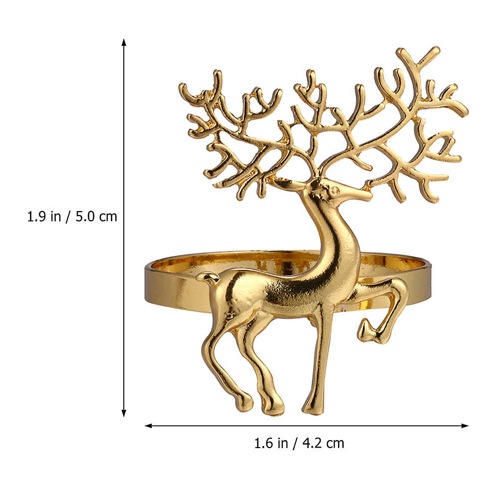 

4pcs Napkin Rings Golden Christmas Elk Design Reusable Party Decorations Alloy Plating Strong New Year Wedding