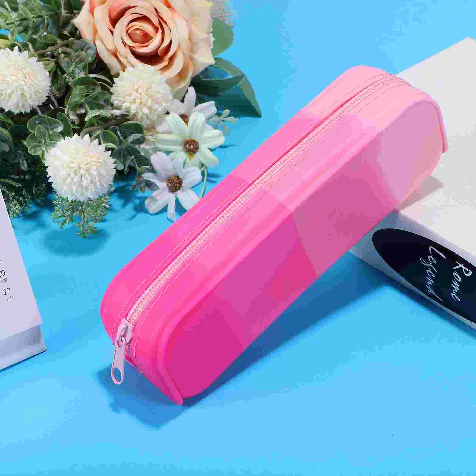 Estuche fino para lápices de maquillaje, bolsa para brochas de maquillaje, tocador pequeño rosa