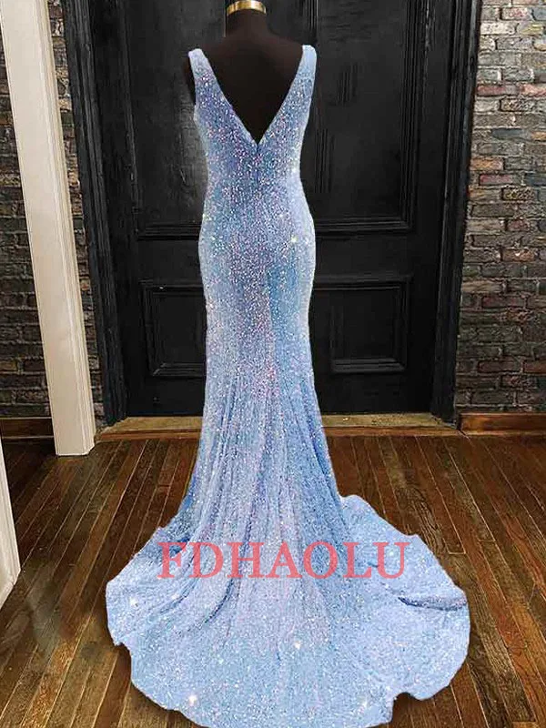 Customized Sexy V-Neck Mermaid Sequin Evening Dress Spaghetti Strap Cocktail Wedding Dresses Elegant Sleeveless Long Prom Gown