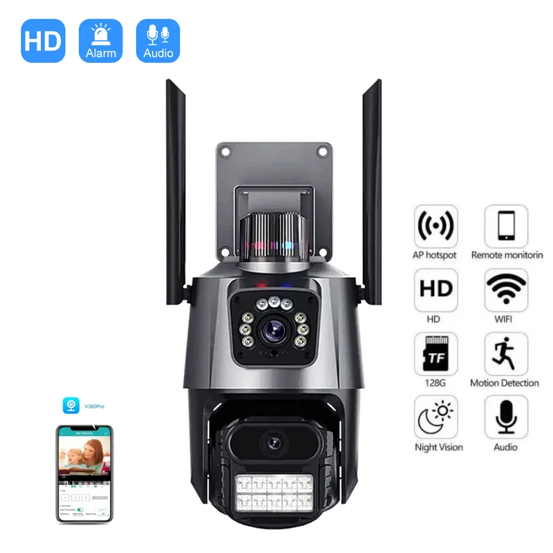 

4MP V380 Wifi Dual Lens Home Protection Speed Camera Outdoor Wireless Two Way Talk Dual Lens Night Vision Surveillance Cameras