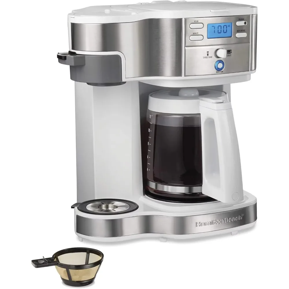 Programmable Drip Coffee Maker & Single Serve Machine, Glass Carafe, Auto Pause and Pour, White