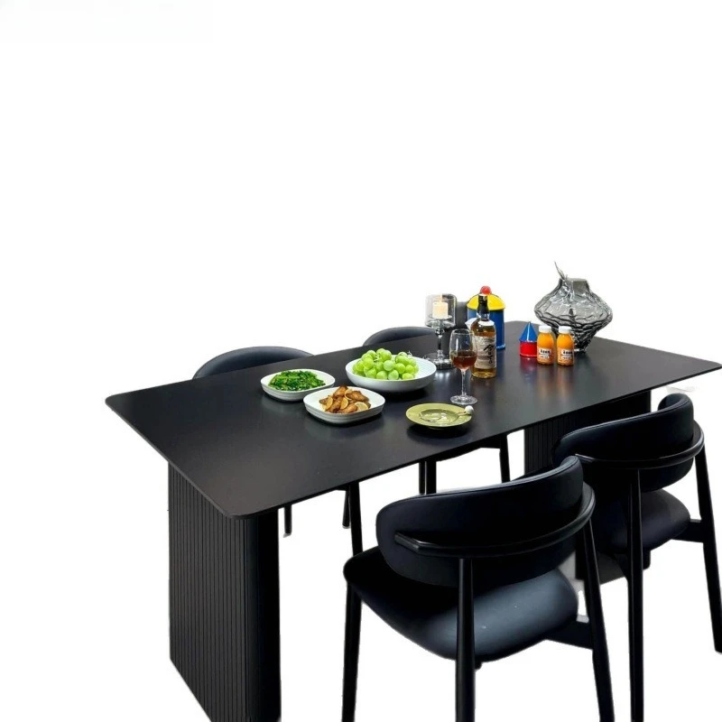 Slate dining table, pure black small apartment family dining table, modern simple rectangular dining table